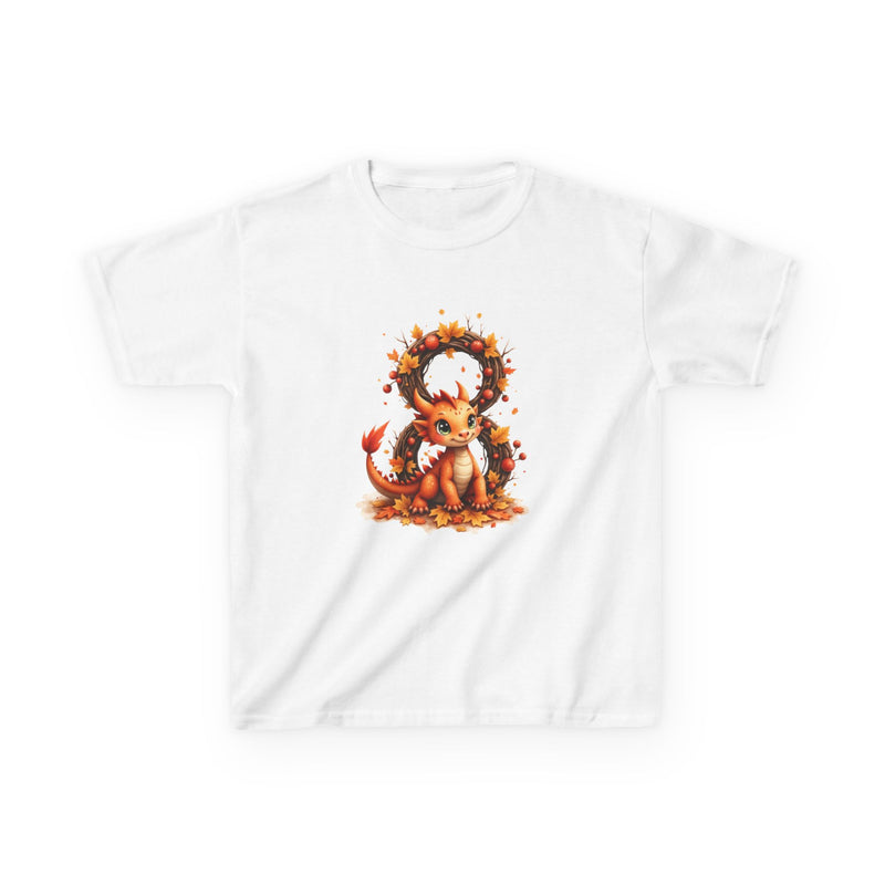 Kids Tee — Autumn dragon with Leaf Wreath | Cute Fall Children’s Shirt