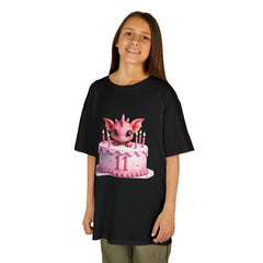 Kids Birthday Tee — Pink Dragon Cake with Number 11