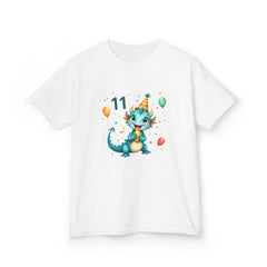 11th Birthday Dragon Kids T‑Shirt — Cute Party Dragon with Balloons