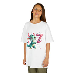 Kids Birthday Tee — Cute Green Dragon with Number 7