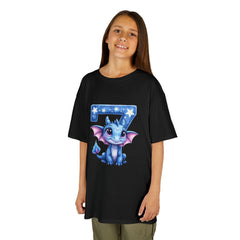 Kids Tee — Cute Blue Dragon with Number 7 Birthday Shirt