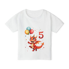 5th Birthday Dragon Toddler T-Shirt — Cute Red Dragon with Balloons