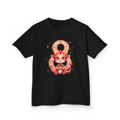 Kids Dragon 8yr  T‑Shirt — Cute Pink Dragon Holding Donut | kids Graphic Tee