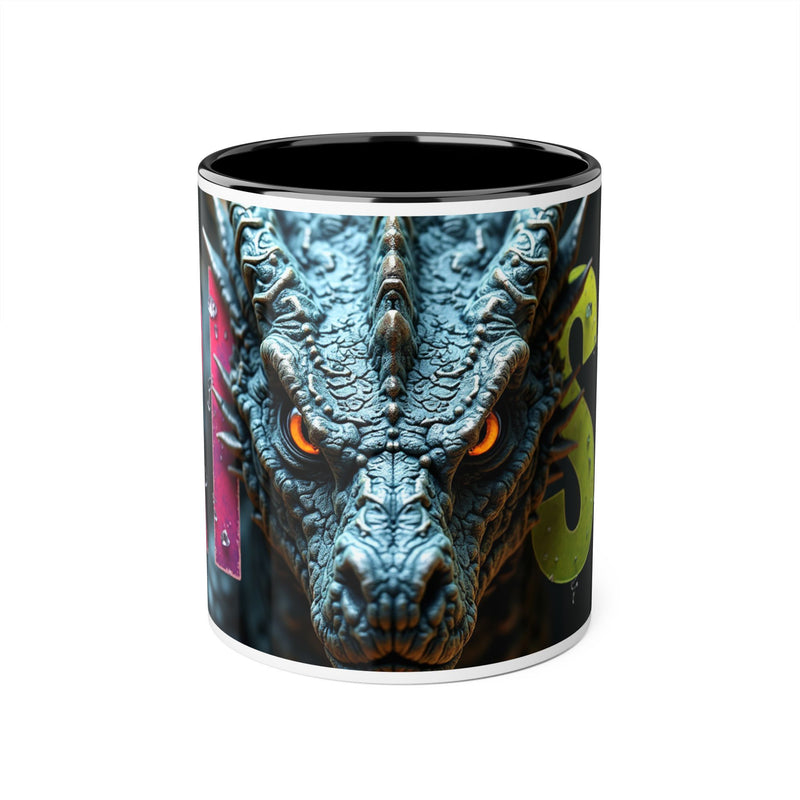 Dragon Accent Mug — Bold Fantasy Coffee Cup with 'RISE' Gothic Lettering