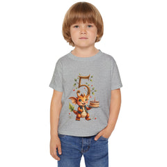 Toddler T‑Shirt — Cute Dragon 5th Birthday Shirt with Cake