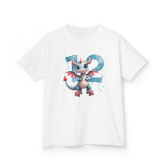 Kids 12th Birthday Dragon T-Shirt — Cute Blue Cartoon Dragon with Number 12