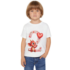 Toddler T-Shirt — Cute Red Dragon Holding Heart Balloon Number 2