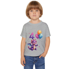 4th Birthday Toddler T‑Shirt — Cute Purple Dragon with Balloons