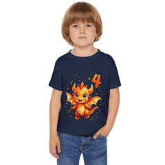 4th Birthday Toddler T‑Shirt — Cute Orange Dragon Birthday Tee