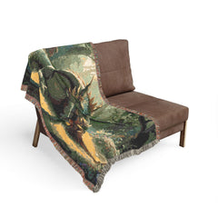 Dragon family of 2 Woven Blanket — Mythic Forest Fantasy Throw
