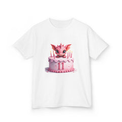 Kids Birthday Tee — Pink Dragon Cake with Number 11