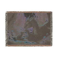 Dragon family of 3, one adult. Woven Blanket — Fantasy Forest Throw