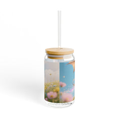 Dragon Flight 16oz Sipper Glass — Colorful Fantasy Dragon with Bamboo Lid & Straw