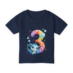 Toddler T‑Shirt — Colorful Number 3 Birthday Tee with Cute Blue Dragon