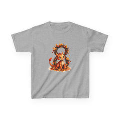 Kids Tee — Autumn dragon with Leaf Wreath | Cute Fall Children’s Shirt