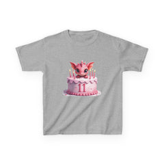 Kids Birthday Tee — Pink Dragon Cake with Number 11