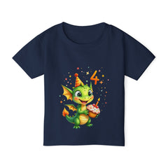 4th Birthday Dragon Toddler T-Shirt — Cute Party Dino with Cake