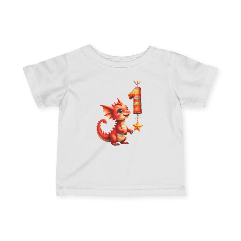 Infant Tee — Cute Red Dragon First Birthday Shirt (Number 1 Candle)