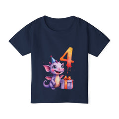 Toddler T-Shirt — Cute Purple Dragon 4th Birthday Shirt with Party Hat & Gift
