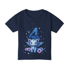 4th Birthday Toddler T-Shirt — Cute Blue Dragon Number Four