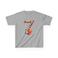 Kids Cupcake Number 7 T-Shirt — Cute Red Dragon Birthday Tee
