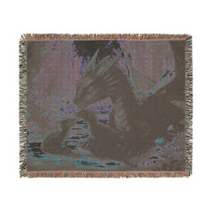 Dragon family of 3, one adult. Woven Blanket — Fantasy Forest Throw