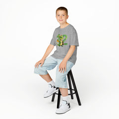 Kids 12th Birthday T‑Shirt — Cute Green Dragon with Number 12
