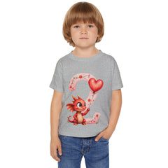 Toddler T-Shirt — Cute Red Dragon Holding Heart Balloon Number 2