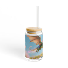 Dragon Flight 16oz Sipper Glass — Colorful Fantasy Dragon with Bamboo Lid & Straw