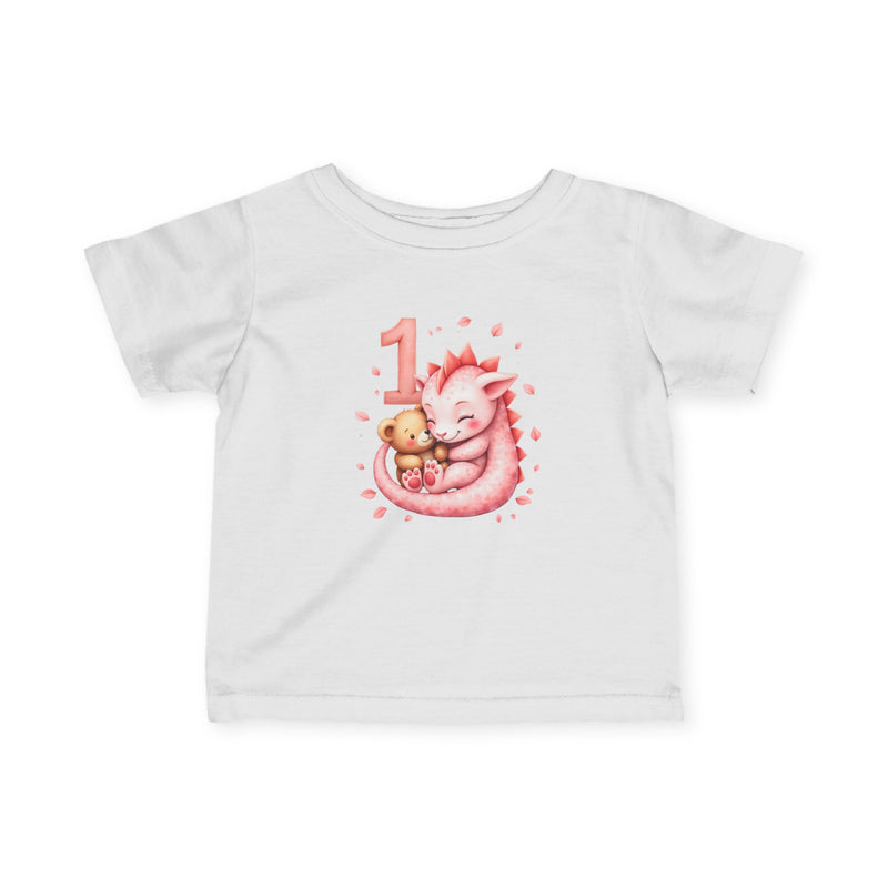 1st Birthday Baby Tee – Pink Fox & Teddy Illustration Infant Shirt