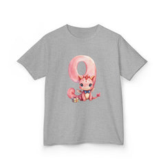 Kids Birthday Number 9 Tee — Cute Pink dragon with Balloon Number 9