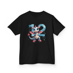 Kids 12th Birthday Dragon T-Shirt — Cute Blue Cartoon Dragon with Number 12
