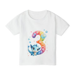 Toddler T‑Shirt — Colorful Number 3 Birthday Tee with Cute Blue Dragon