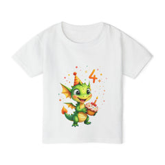 4th Birthday Dragon Toddler T-Shirt — Cute Party Dino with Cake