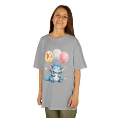 Kids 10th Birthday Dragon T-Shirt – Cute Blue Dragon with Balloons