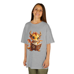 Kids Dragon 9 yrs Tee — Cute Fantasy Dragon with Book