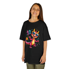 Kids 10th Birthday Dragon T‑Shirt — Cute Party Dragon with Sunglasses