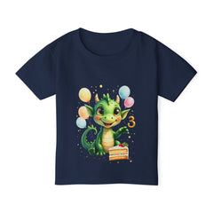 Toddler T-Shirt — Cute Green Dragon Birthday Design (Age 3)