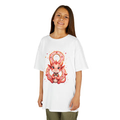 Kids Dragon 8yr  T‑Shirt — Cute Pink Dragon Holding Donut | kids Graphic Tee