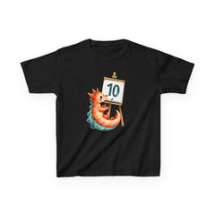 Kids 10th Birthday T-Shirt — Cute dragon Painting '10' Design