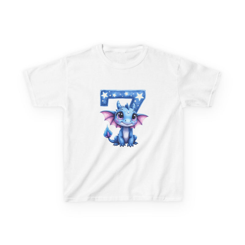 Kids Tee — Cute Blue Dragon with Number 7 Birthday Shirt