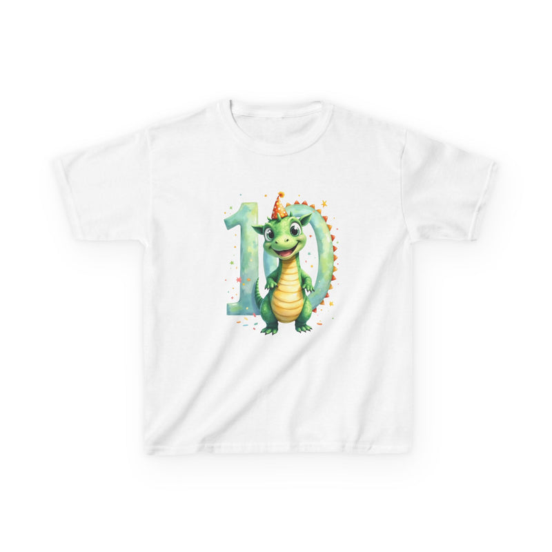 Kids 10th Birthday Dragon T-Shirt – Cute Green Dragon with Number 10