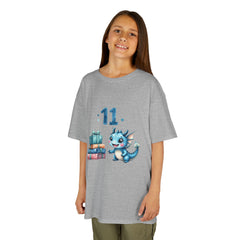 Kids T‑Shirt — Cute Blue Dragon 11th Birthday Design with Presents