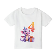 Toddler T-Shirt — Cute Purple Dragon 4th Birthday Shirt with Party Hat & Gift