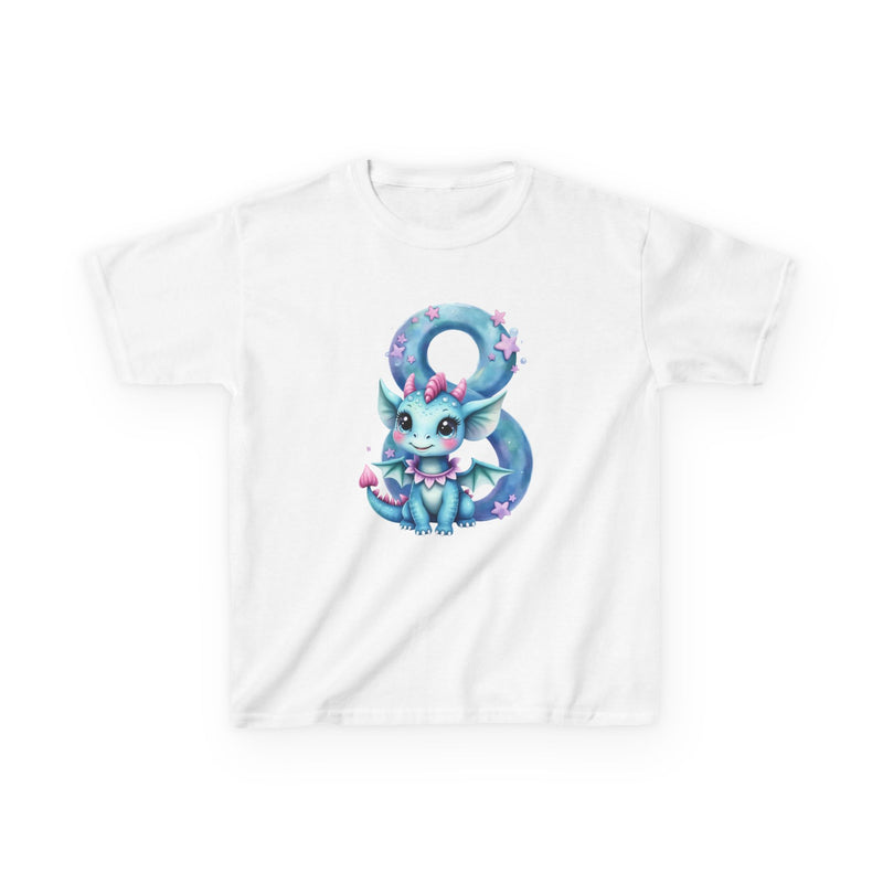 Kids' Cute dragon Birthday T-Shirt — Blue Number 8 Tee