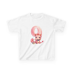 Kids Birthday Number 9 Tee — Cute Pink dragon with Balloon Number 9