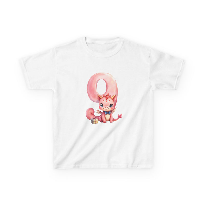 Kids Birthday Number 9 Tee — Cute Pink dragon with Balloon Number 9