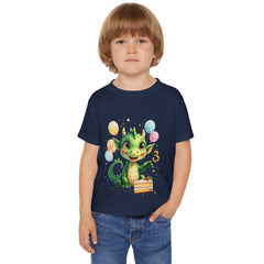 Toddler T-Shirt — Cute Green Dragon Birthday Design (Age 3)