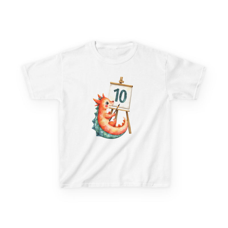 Kids 10th Birthday T-Shirt — Cute dragon Painting '10' Design