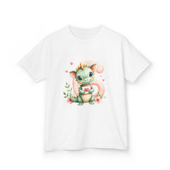 Kids Tee — Cute Watercolor Baby Dragon Holding Heart (Valentine’s/Gift)